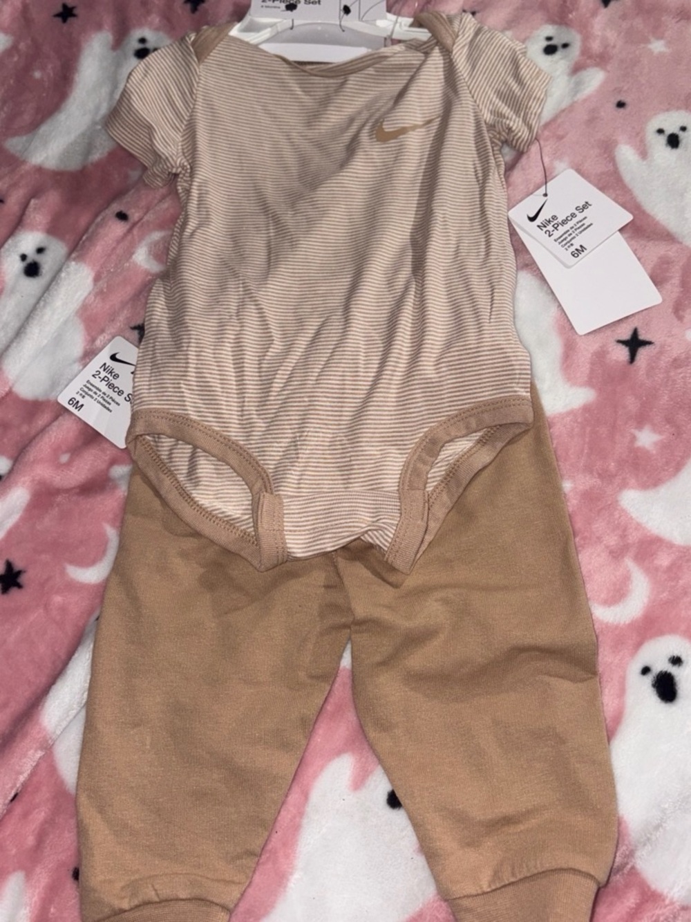 Nike Baby Tan Striped One-Piece & Tan Pants Set